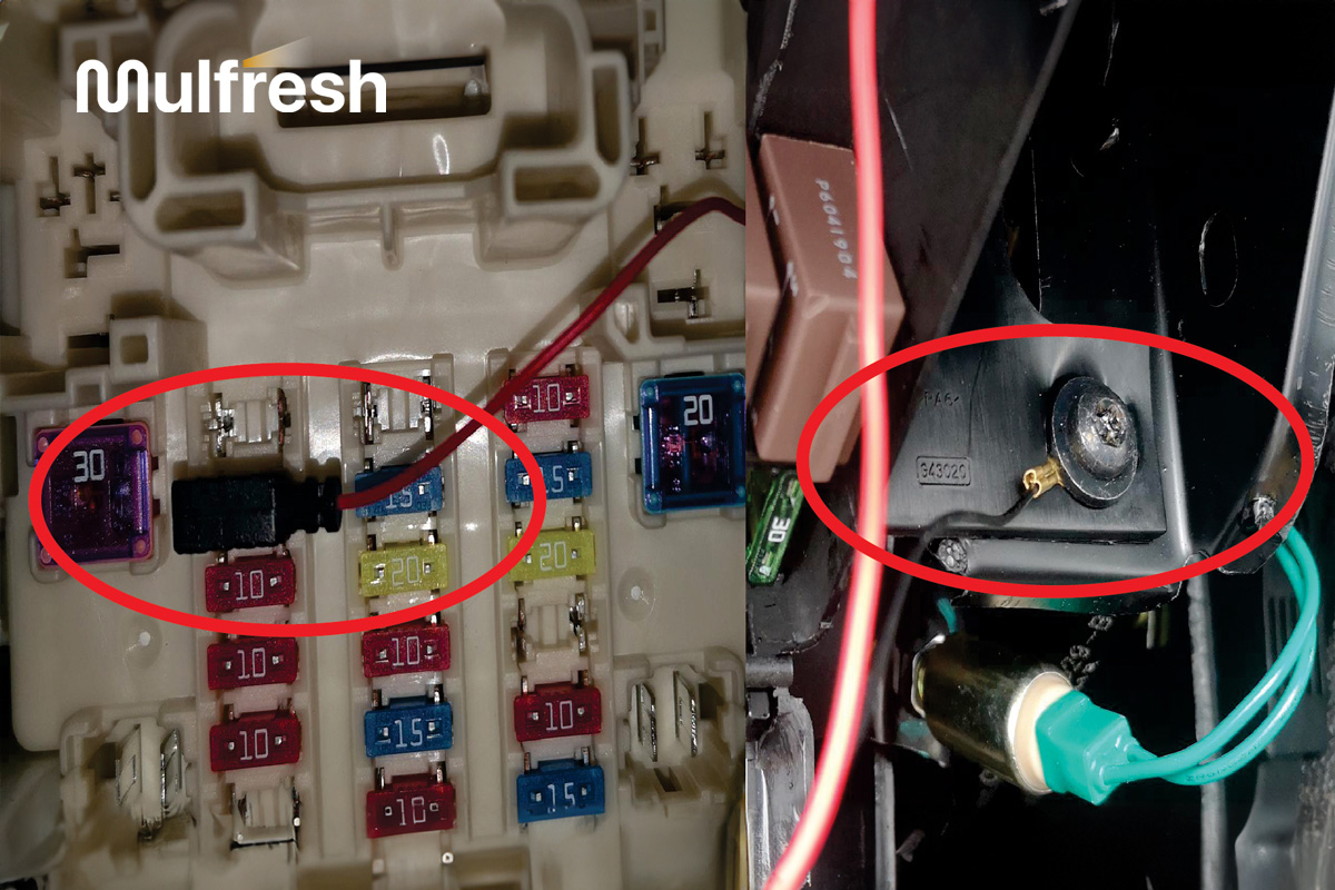 Gắn dây đỏ vào ACC, dây đen vào Mass